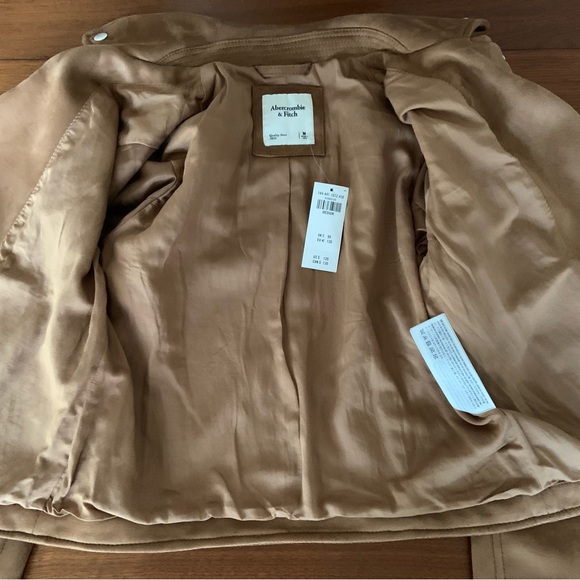 NWT Abercrombie & Fitch Tan Suede-Look Moto Jacket - Picture 6 of 6